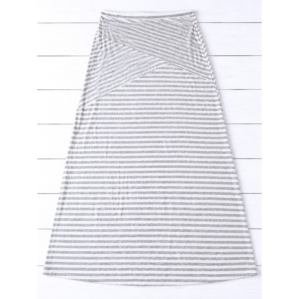 Mix & Co Womens 2X Gray White Striped Maxi Skirt Jersey Knit Stretch Casual‎